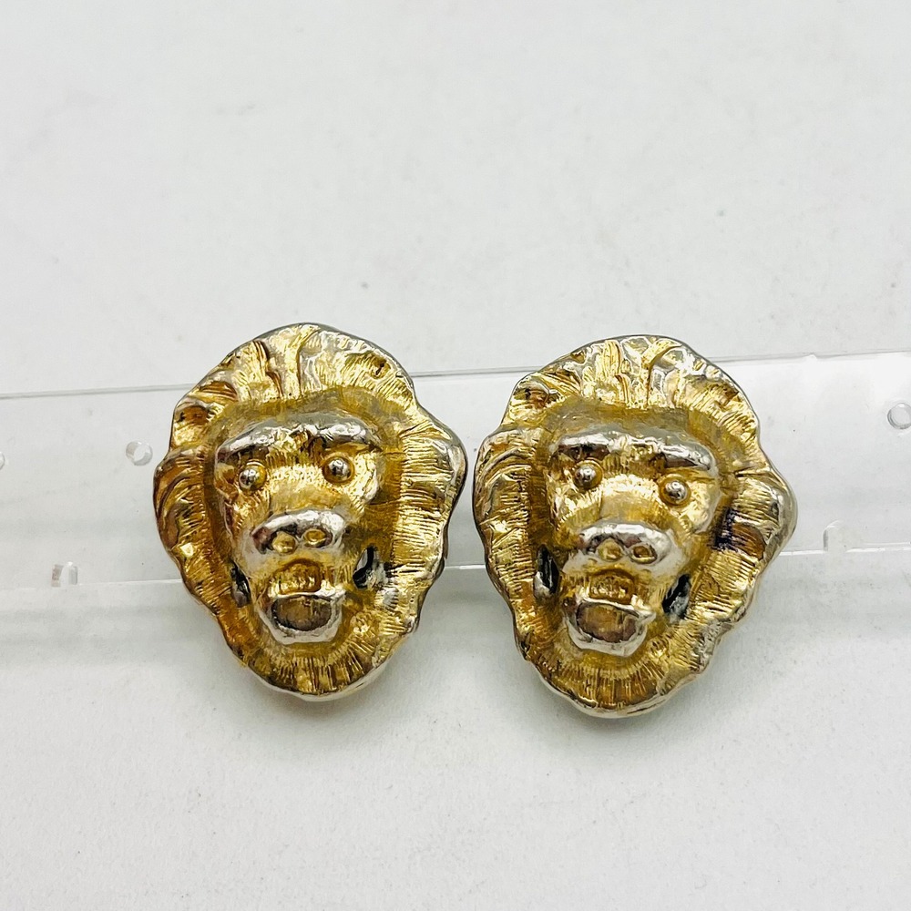 Donald Stannard Vintage 1970s Lion Head Clip On Earrings Door Knocker Gold